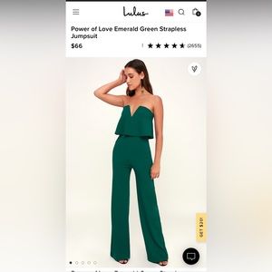 Lulus Power of Love Emerald Green Strapless Jumpsuit